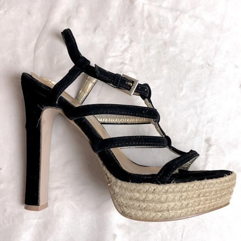 Qupid Bandage Suede Chunky Espadrille Platforms